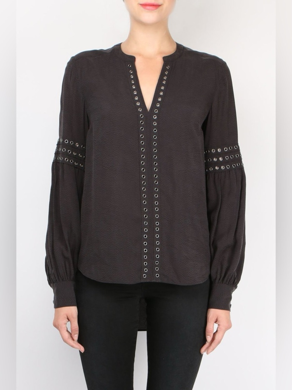 VERONICA BEARD Willa Eyelet Hardware Trim Blouse